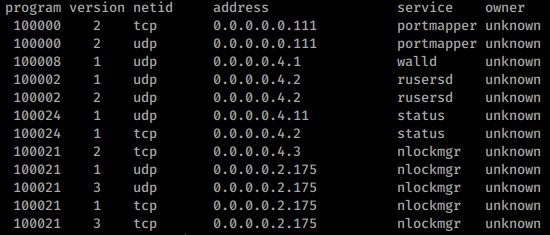 111/TCP/UDP - Pentesting Portmapper - Enumeration: Sometimes it doesn't give you any information, in other occasions you will get something like this