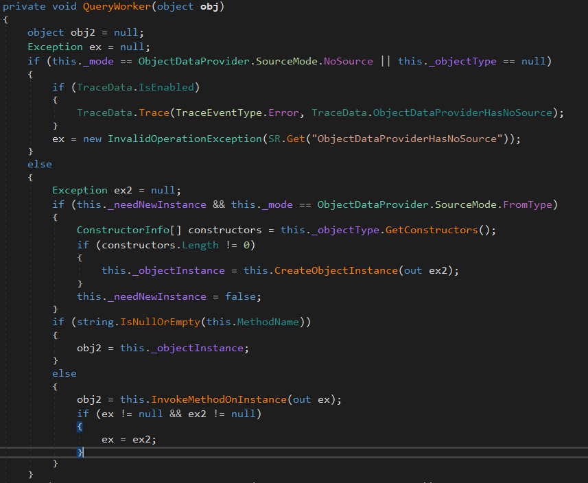 ObjectDataProvider Gadget - How is this possible: Note that at the end of the code it's calling this.QueryWorke(null). Let's see what does that execute