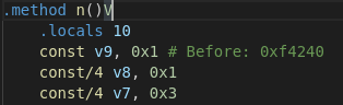 Smali changes - Call m() the first time: Another way is instead of comparing with 1000000, set the value to 1 so this.o is compared with 1