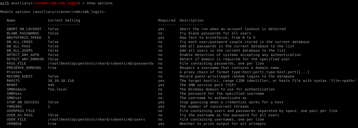 Password Spraying - Brute-Force: With the scanner/smb/smb login module of Metasploit
