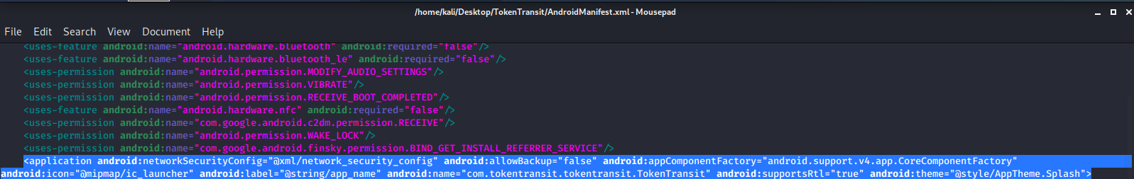 Android manifest after adding the network security configuration