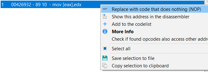 Unknown Value, known change - Random Memory Address - Finding the code: Now that you found the address it's modifying the value you can modify the code at your pleasure (Cheat Engine...