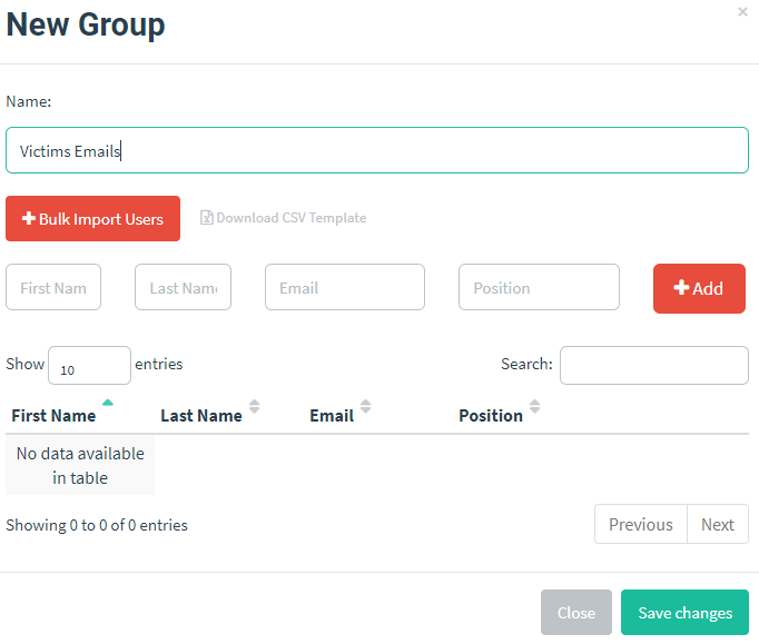 Landing Page - Users & Groups: Import the data (note that in order to use the template for the example you need the firstname, last name and email address of each user)