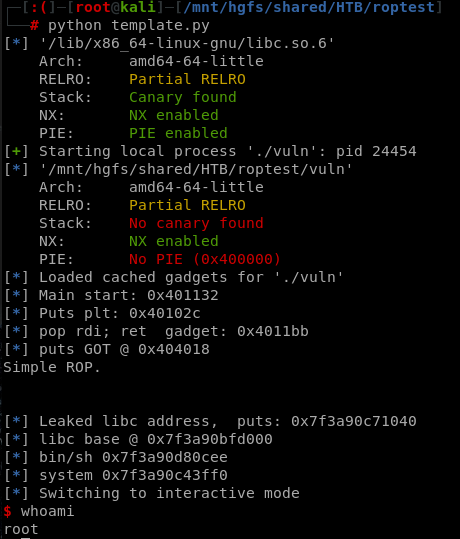 4- Finding based libc address & exploiting - Interact with the shell: This way the exploit will execute a /bin/sh shell