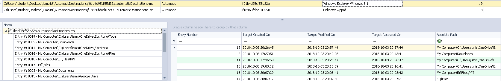 Recent Documents (LNK) - Jumplists: You can inspect the jumplists using JumplistExplorer