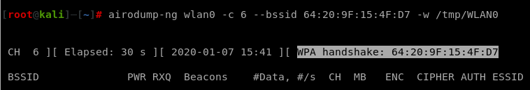 PMKID - Handshake capture: Once in the airodump-ng appears some handshake information this means that the handshake was captured and you can stop listening
