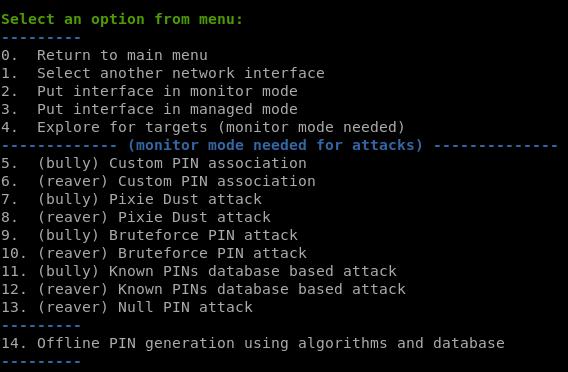 Null Pin attack - Airgeddon: All the proposed WPS attacks can be easily performed using airgeddon