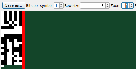 With a group of symbols - Get Bits: Finally increasing the Zoom and changing the Row size you can see the bits (and you can select all and copy to get all the bits)