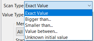 Cheat Engine - What are you searching?: Also you can indicate different types of searches