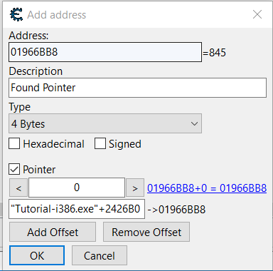 Random Memory Address - Finding the code - Random Memory Address - Finding the pointer: Now, click on the "Pointer" check box and add the found address in the text box (in this scenario,...