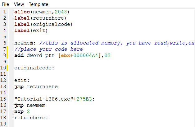 Random Memory Address - Finding the pointer - Code Injection: So, insert your new assembly code in the " newmem " section and remove the original code from the " originalcode " if you...