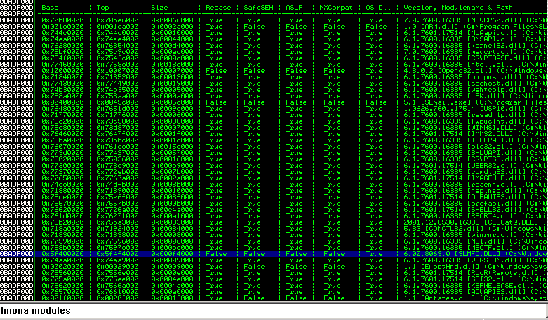 Check for bad chars - Find a JMP ESP as a return address: Now, inside this memory you should find some JMP ESP bytes, to do that execute