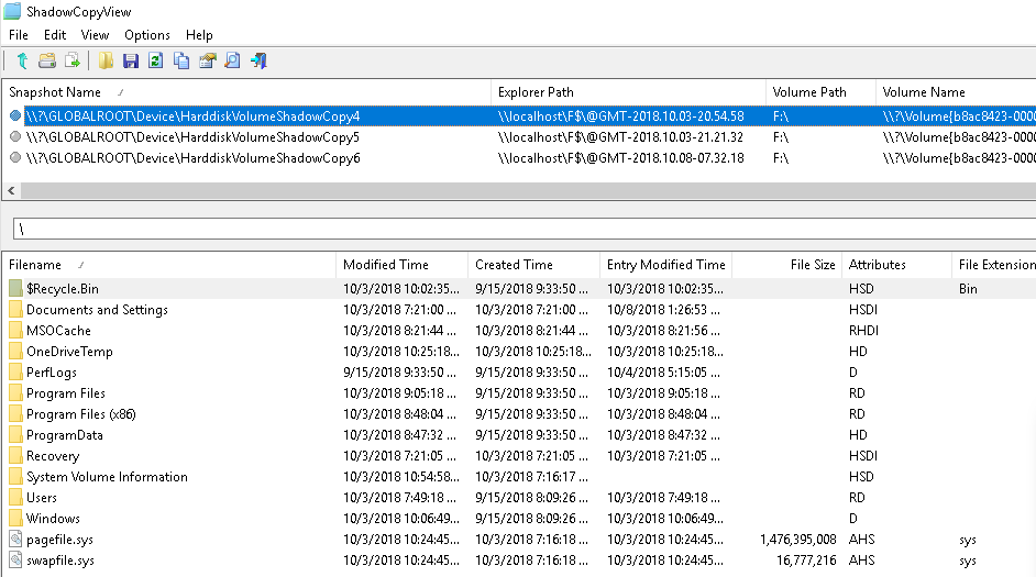 Recycle Bin - Volume Shadow Copies: Mounting the forensics image with the ArsenalImageMounter , the tool ShadowCopyView can be used to inspect a shadow copy and even extract the files...