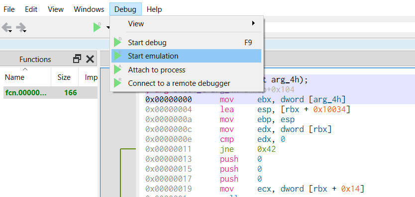 Debugging a shellcode with jmp2it - Debugging shellcode using Cutter: In order to start the emulation in the place you want to, set a bp there and apparently cutter will automatically...