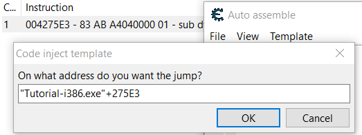 Random Memory Address - Finding the pointer - Code Injection: Fill the address of the instruction you want to modify (this is usually autofilled)