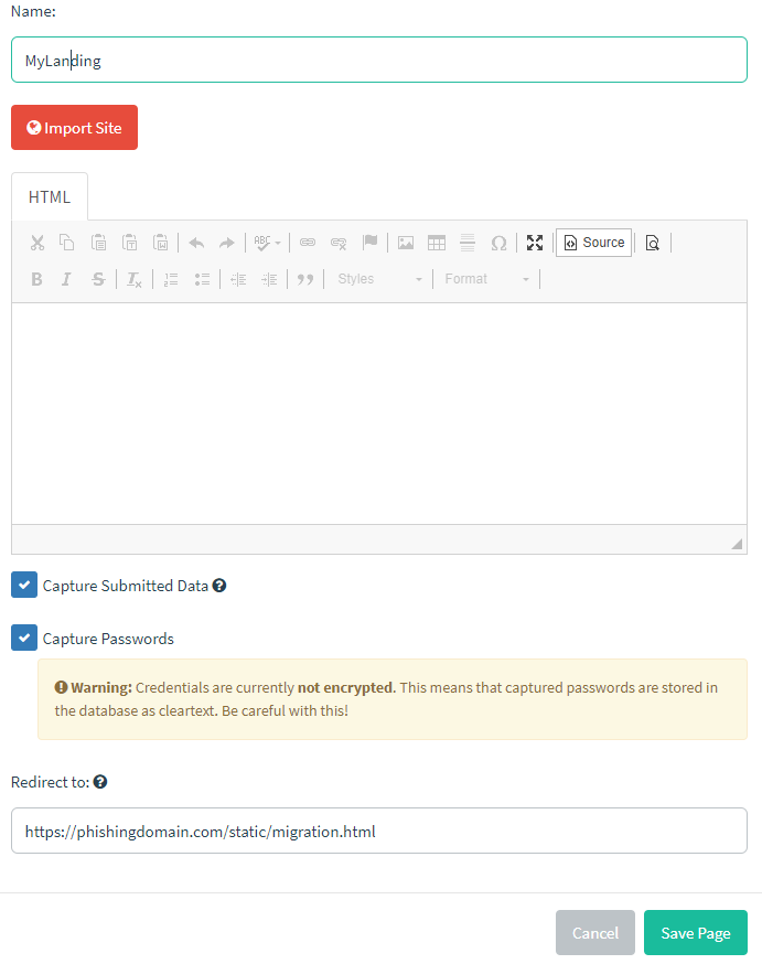 Email Template - Landing Page: Mark Capture Submitted Data and Capture Passwords