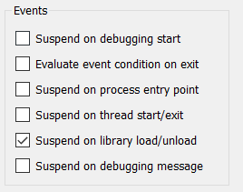 Debugging DLLs - Using IDA: Select " Suspend on library load/unload "