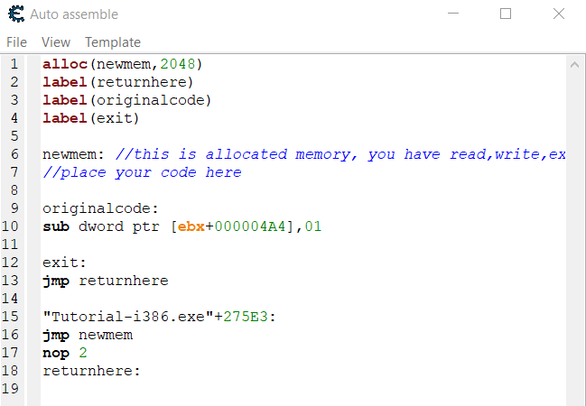 Random Memory Address - Finding the pointer - Code Injection: A template will be generated
