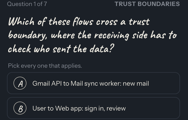 A Defend question: which flows cross a trust boundary