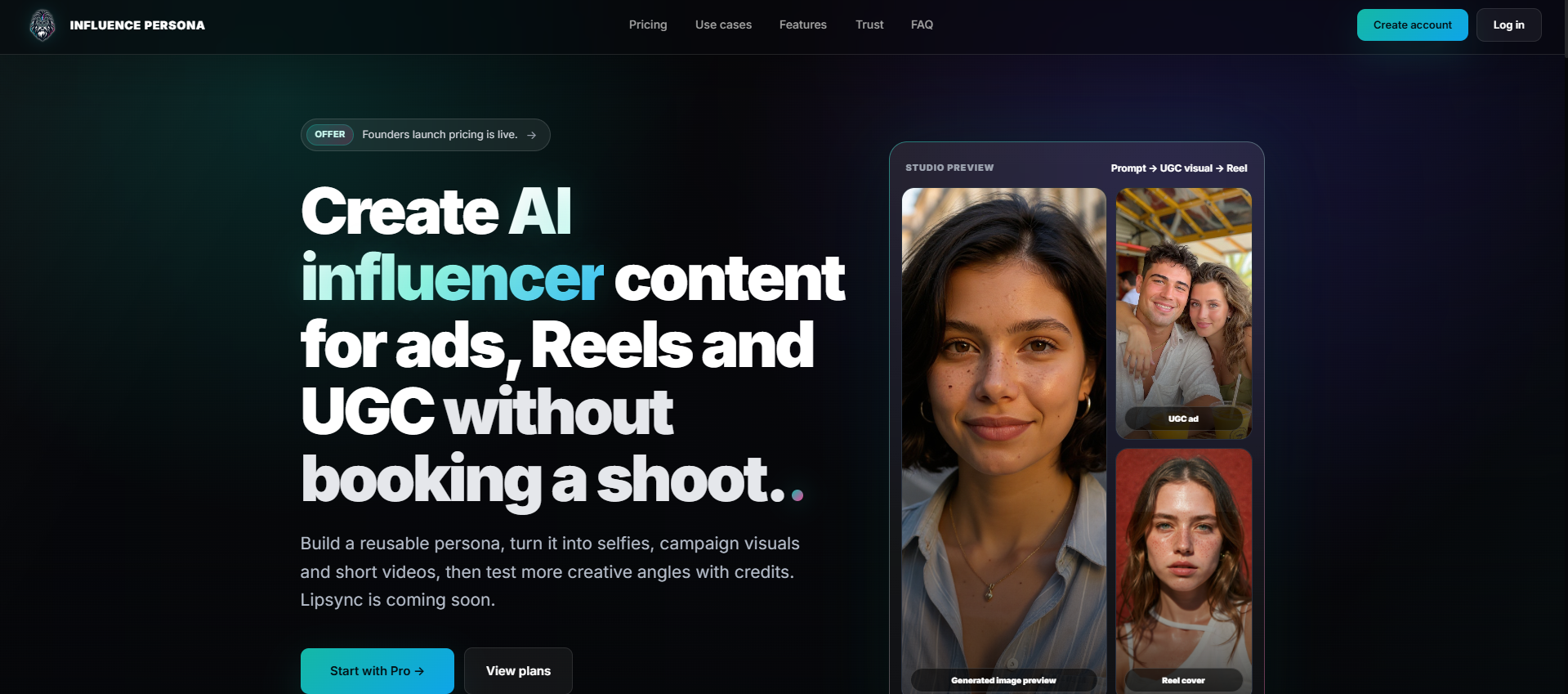 Persona Studio — Create AI influencer content for ads, Reels and UGC without booking a shoot