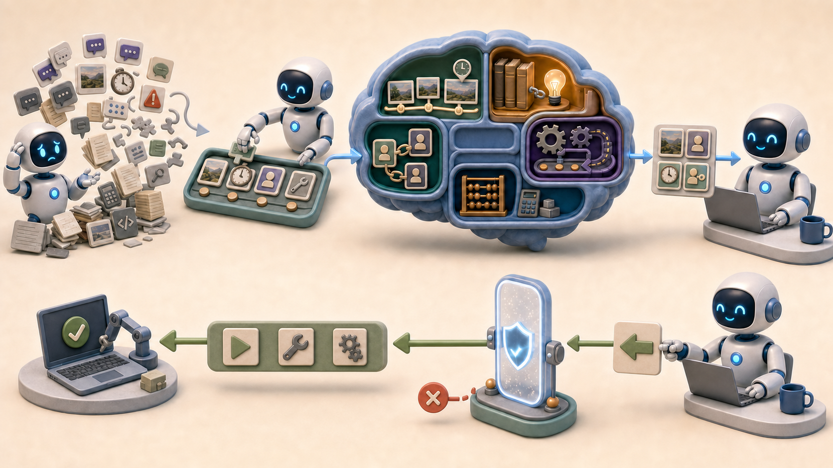Messy past sessions are organized into the right project memory so the next AI session can continue; an optional safety check appears below.