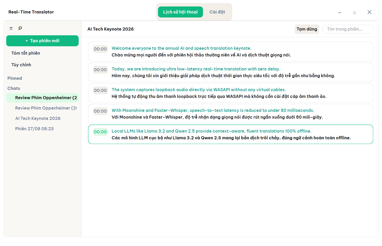 Giao diện Lịch sử & Tóm tắt AI - Light Theme