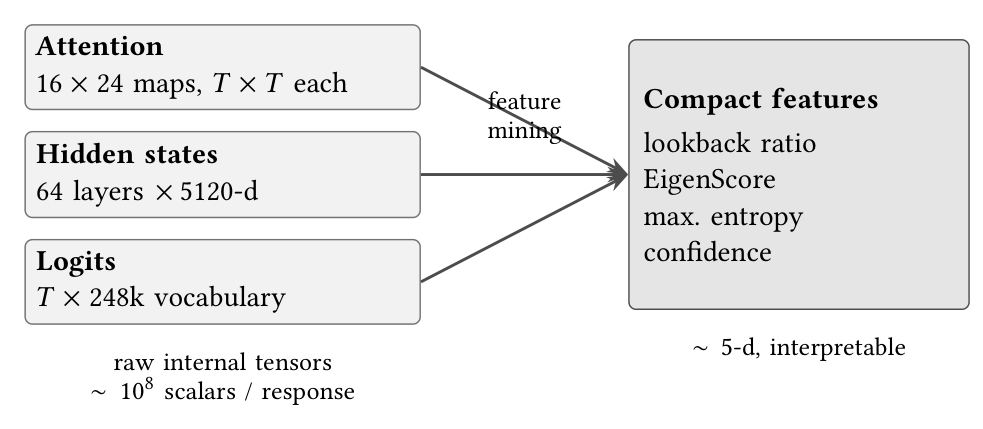 High-dimensional internal signals are compressed into compact features