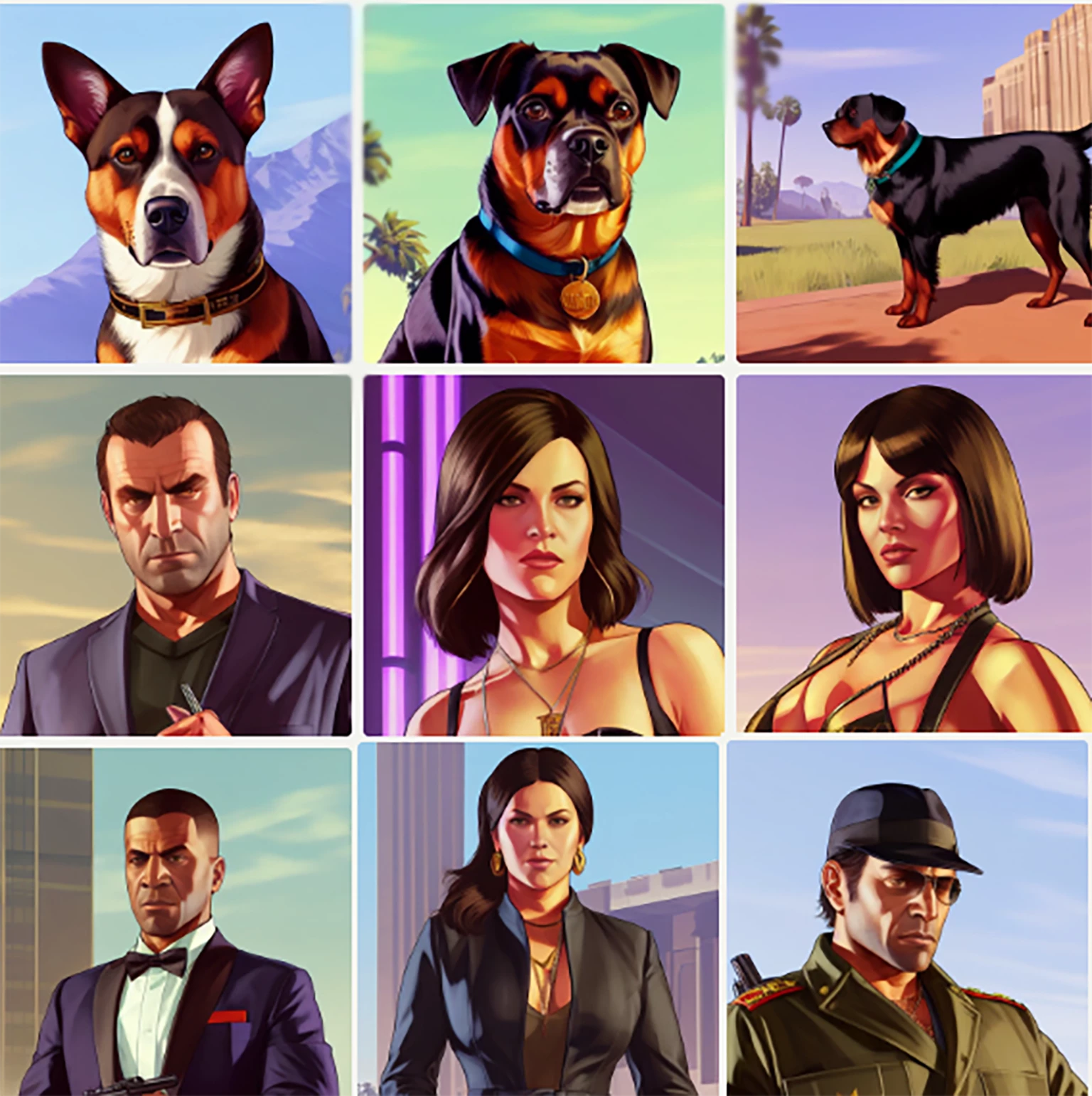 Example of images created using GTA5 Artwork Diffusion model.