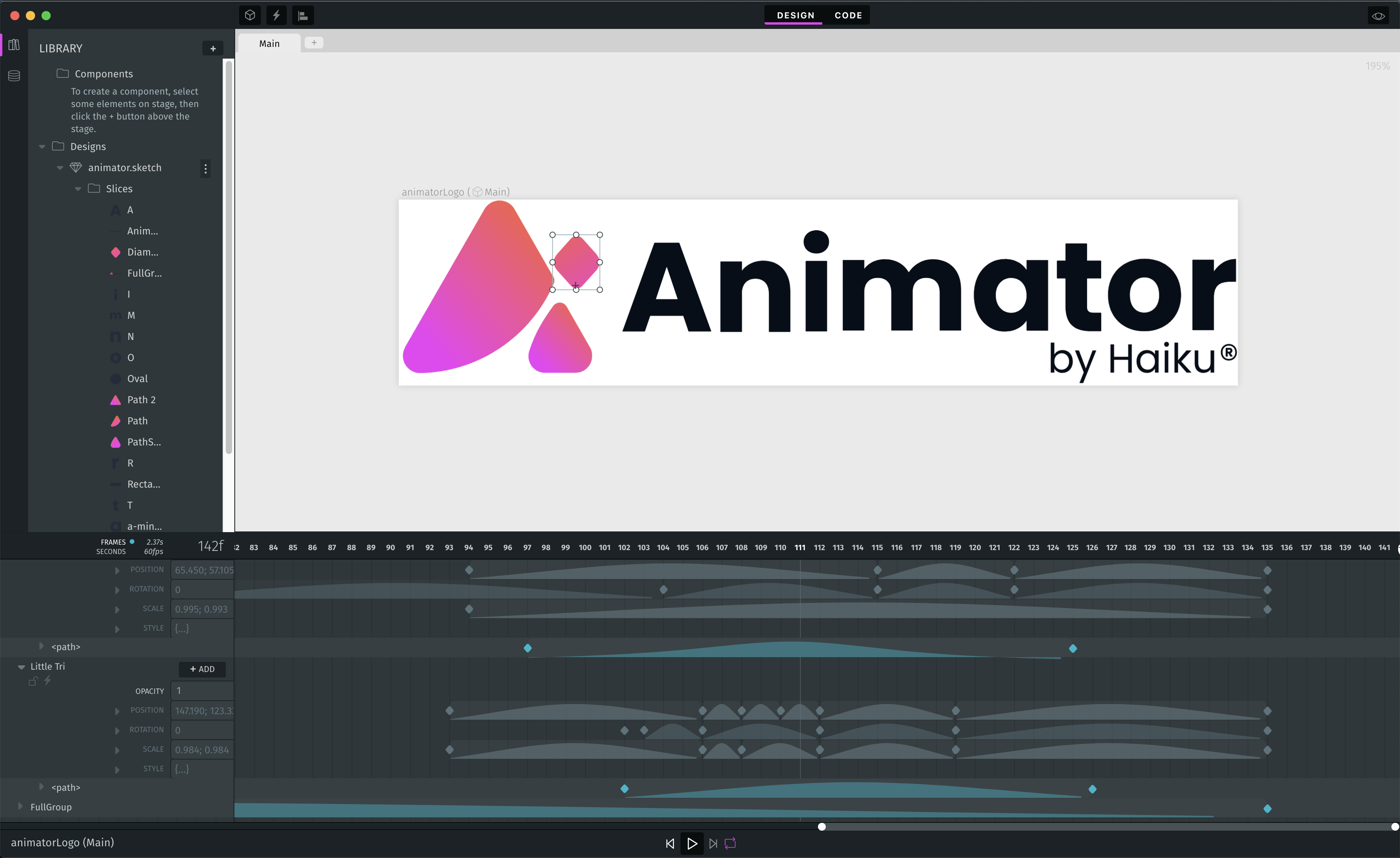 Screenshot of Haiku Animator animating its own logo
