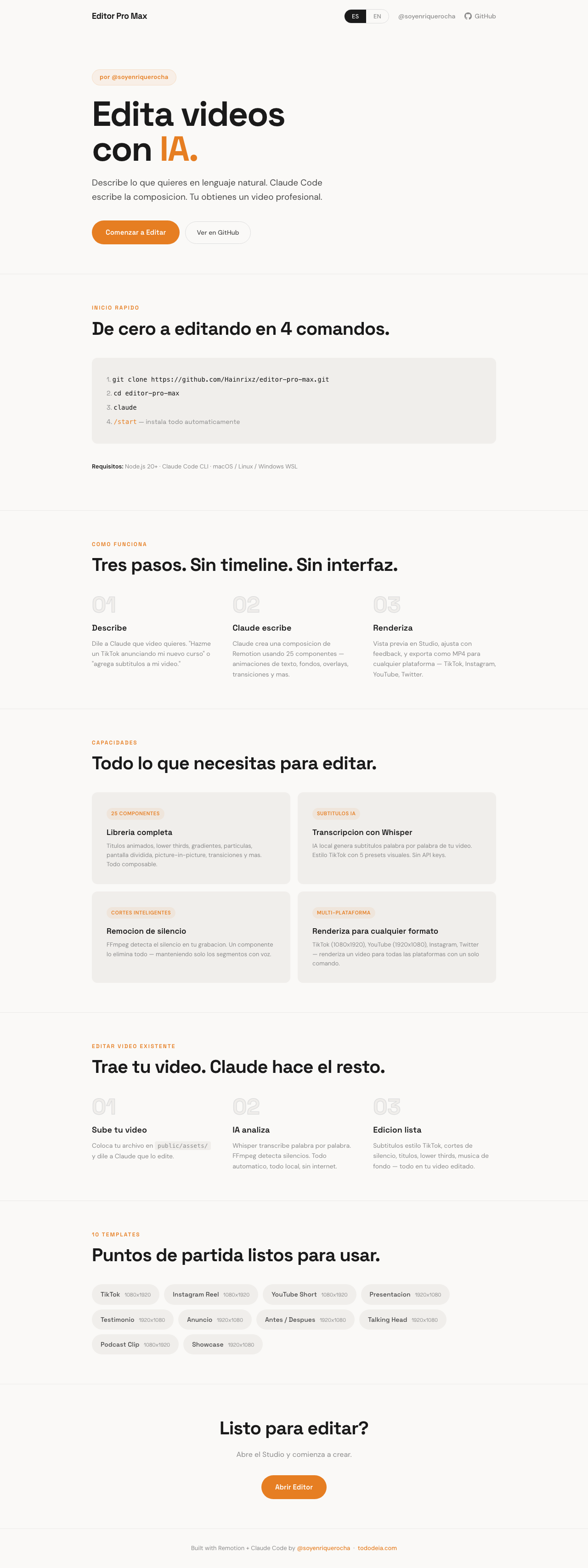 Editor Pro Max — Pagina Principal