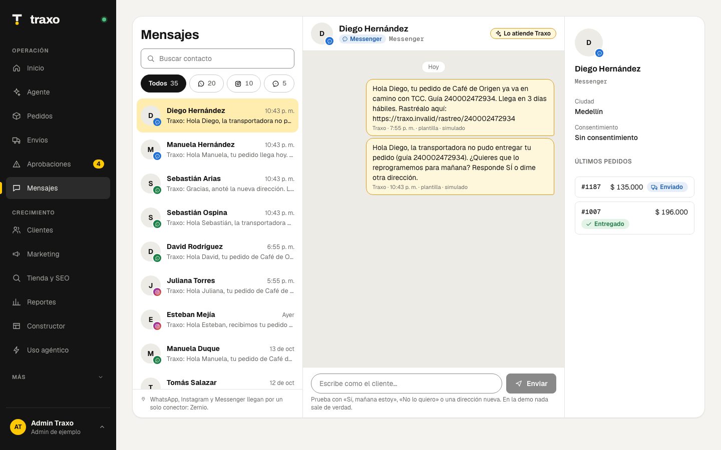 Messages: WhatsApp, Instagram, Messenger