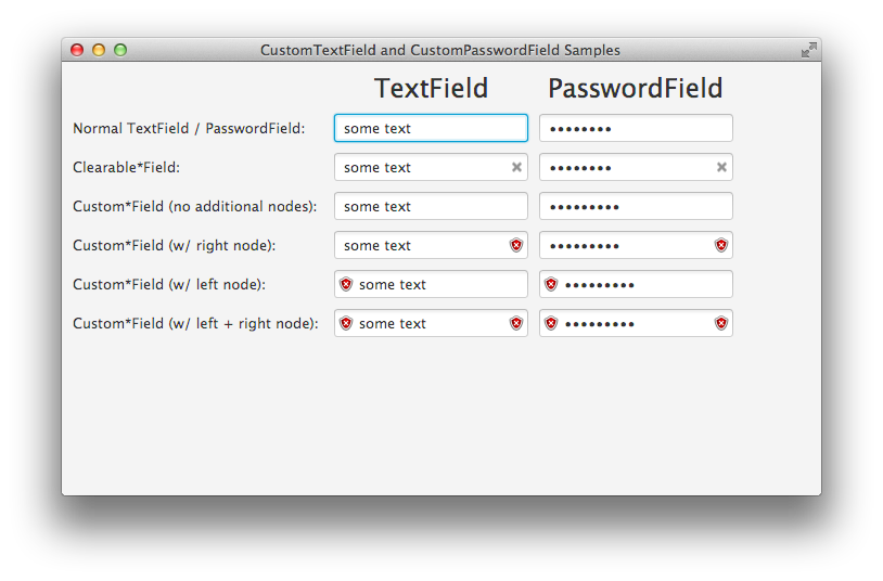 CustomTextField and CustomPasswordField Screenshot