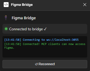 Figma Bridge plugin showing an active connection