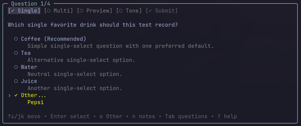 Single-select question with a custom Other answer