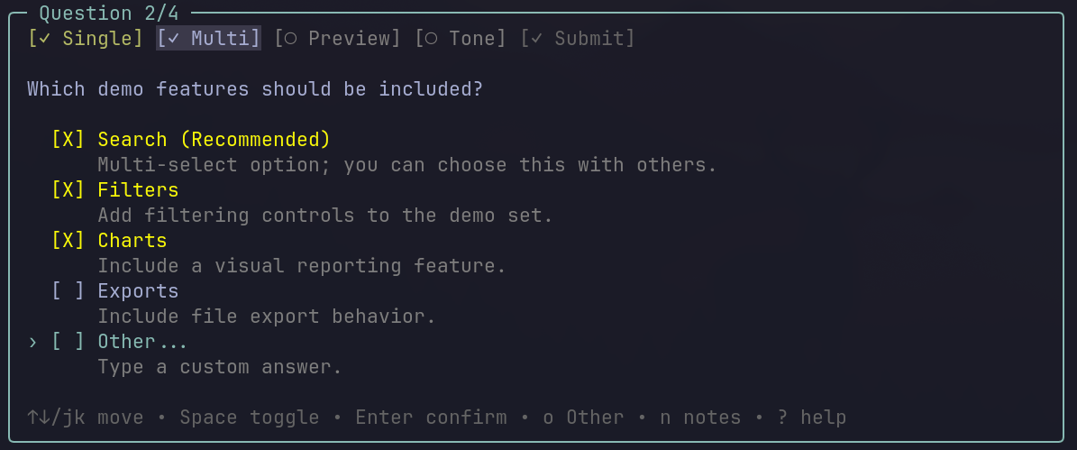 Multi-select question with selected choices