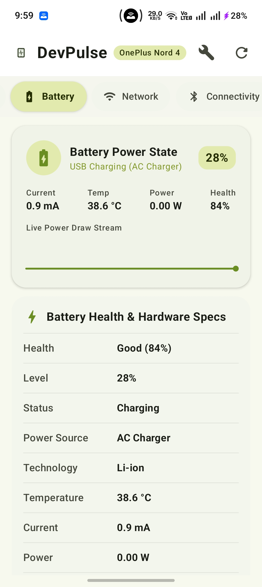 Battery Metrics Screen