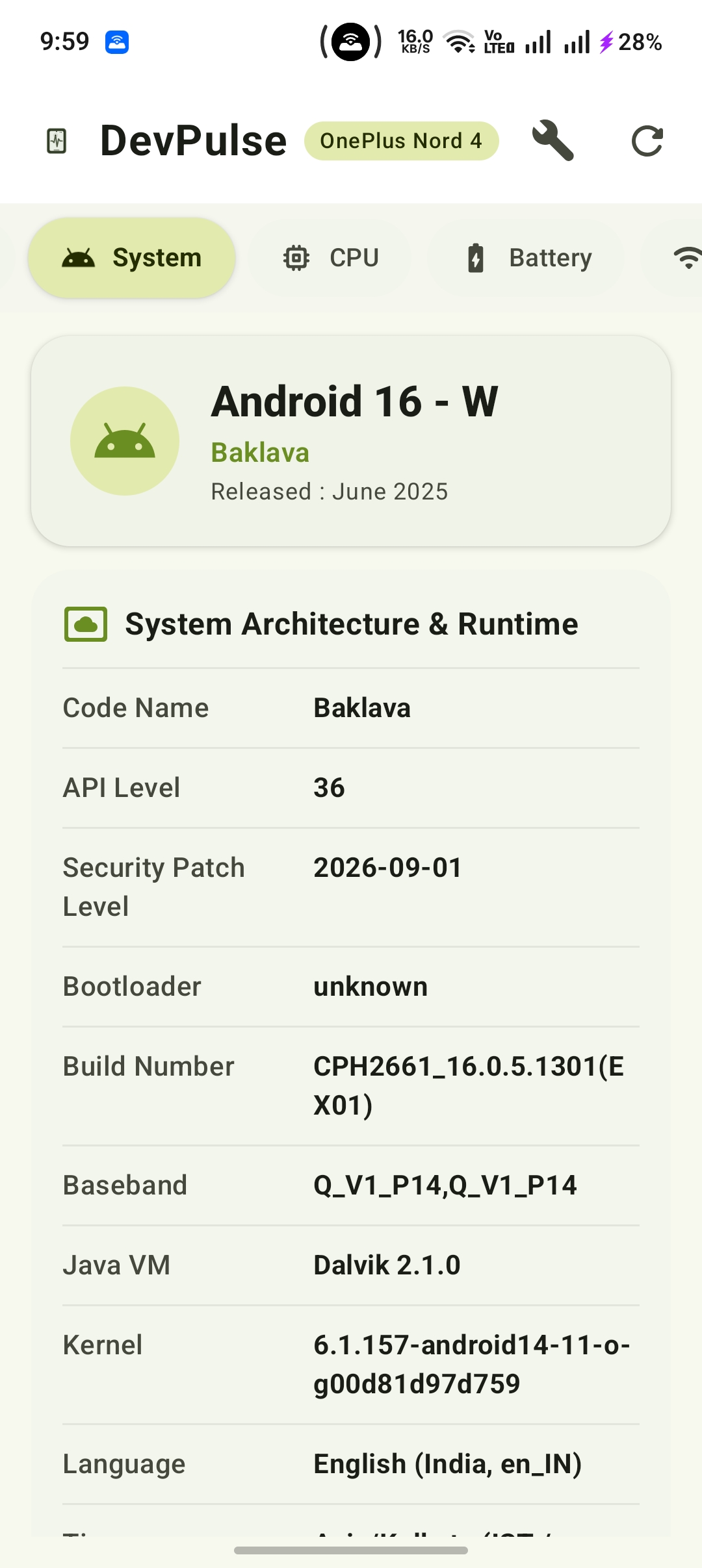 System Info Screen