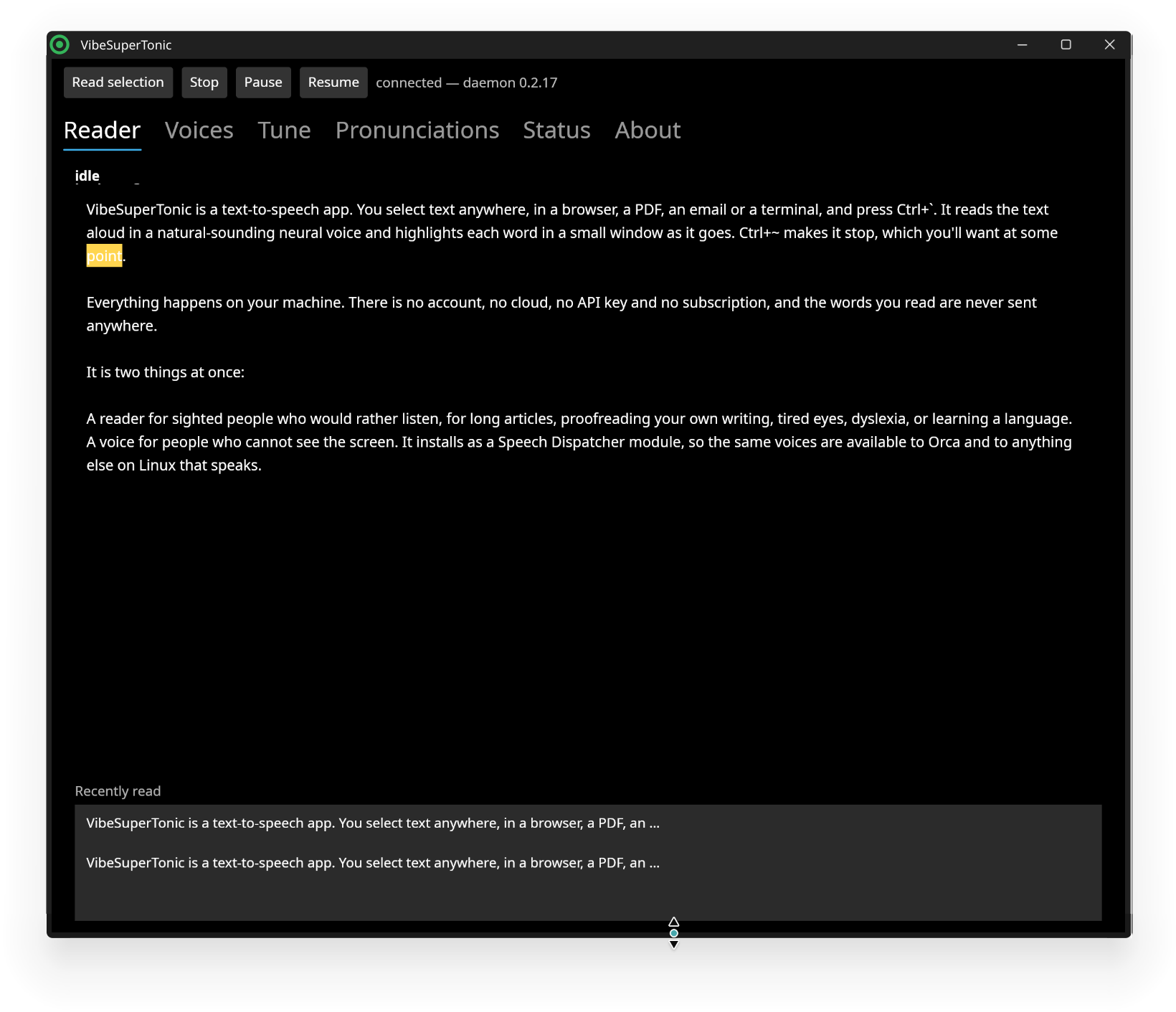 Screenshot of VibeSuperTonic