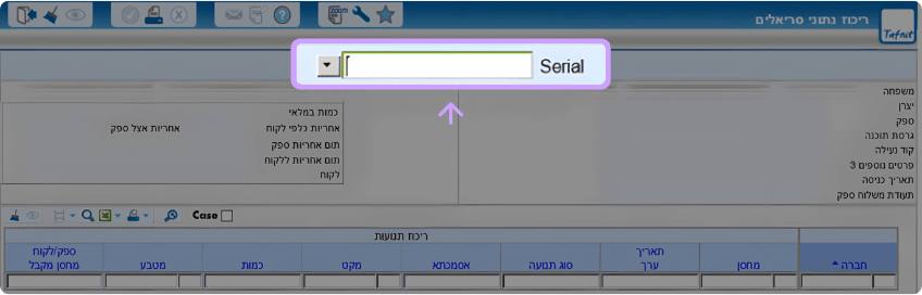 שדה סיריאלי דף איתור נתונים פריט סיריאלי