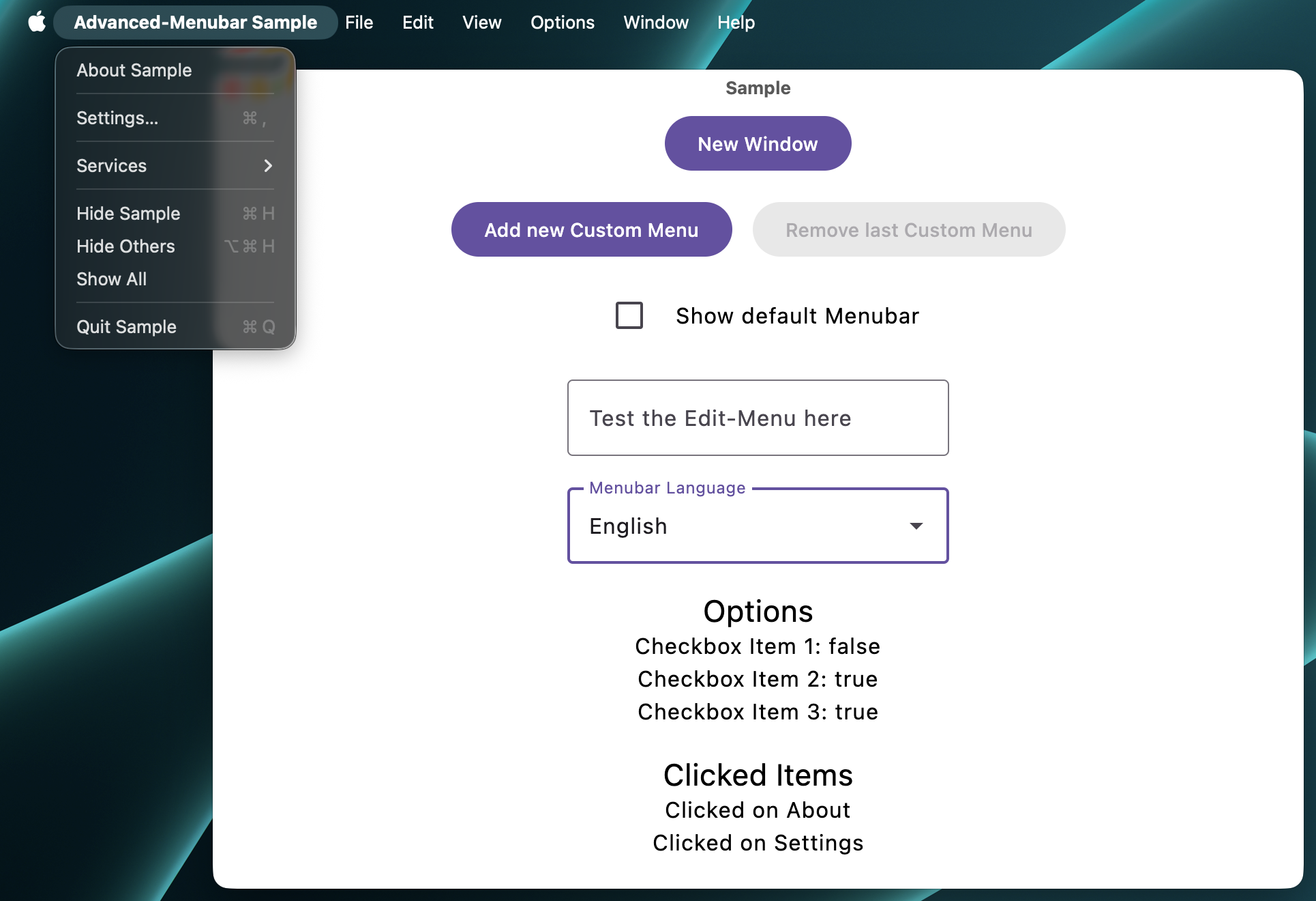 Screenshot of Advanced-MenuBar Sample