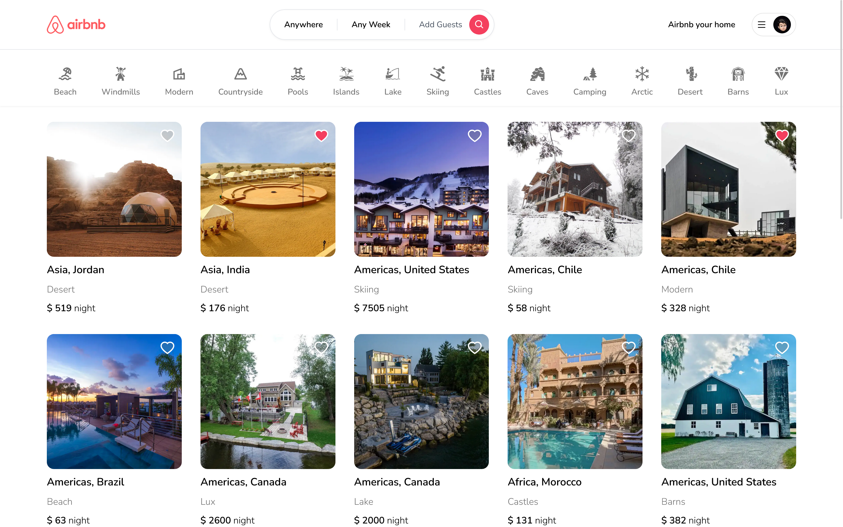 Airbnb clone home screen | haptichash