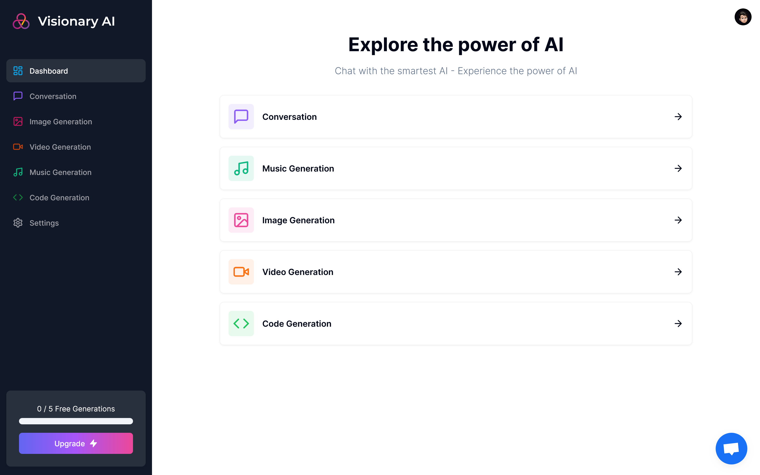 Visionary AI - Dashboard screen | haptichash