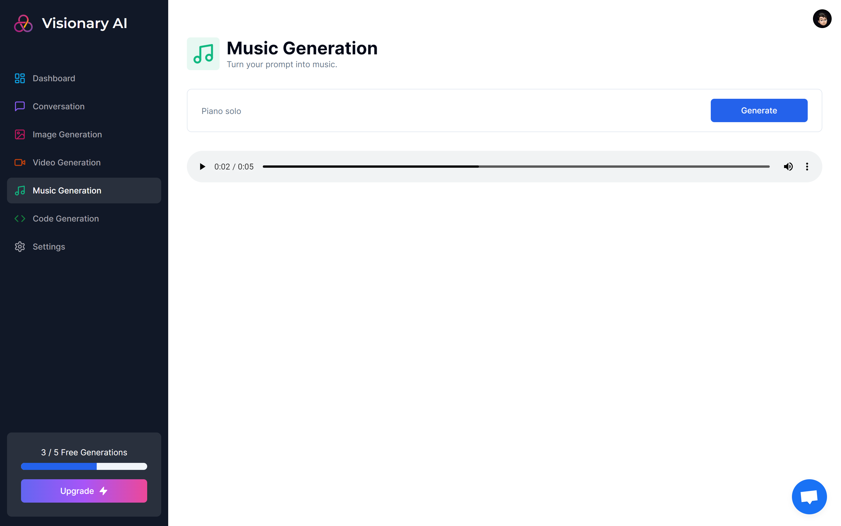 Visionary AI - Music generation screen | haptichash