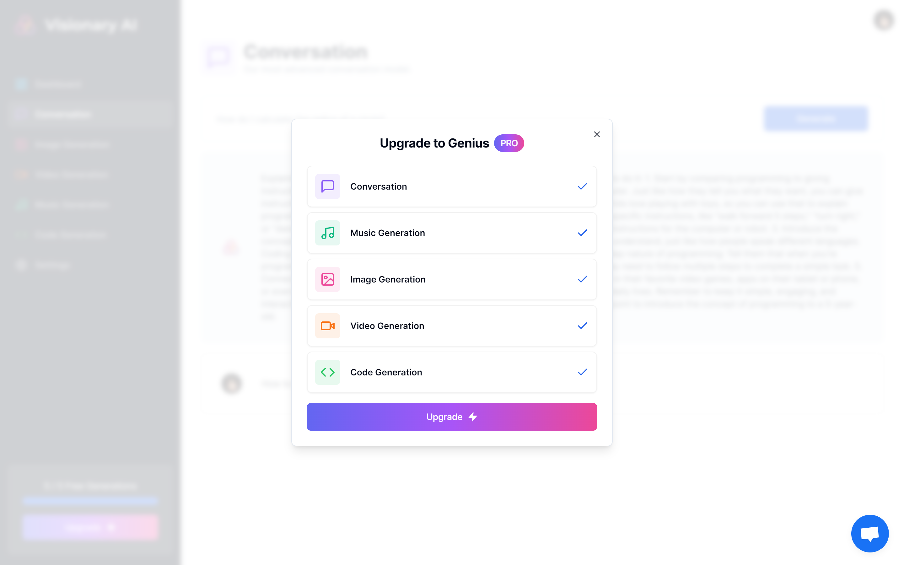 Visionary AI - Upgrade plan screen | haptichash