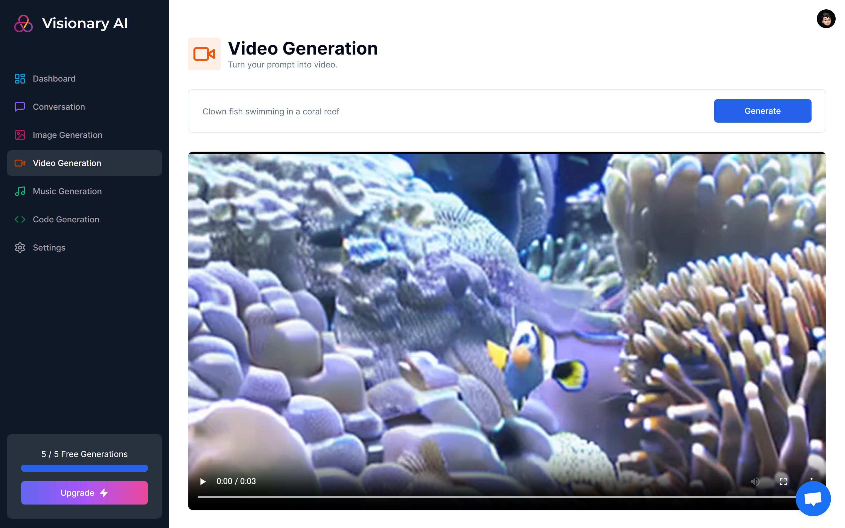 Visionary AI - Video generation screen | haptichash