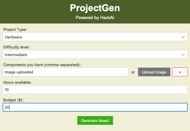 ProjectGen Main Screen