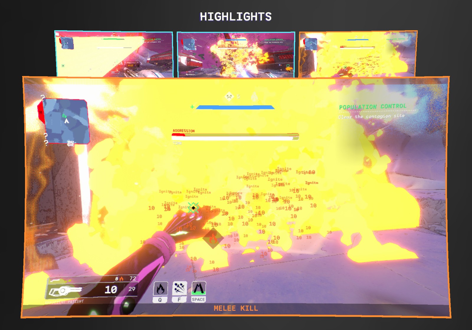 A highlight shown big over the reward screen, captioned MELEE KILL