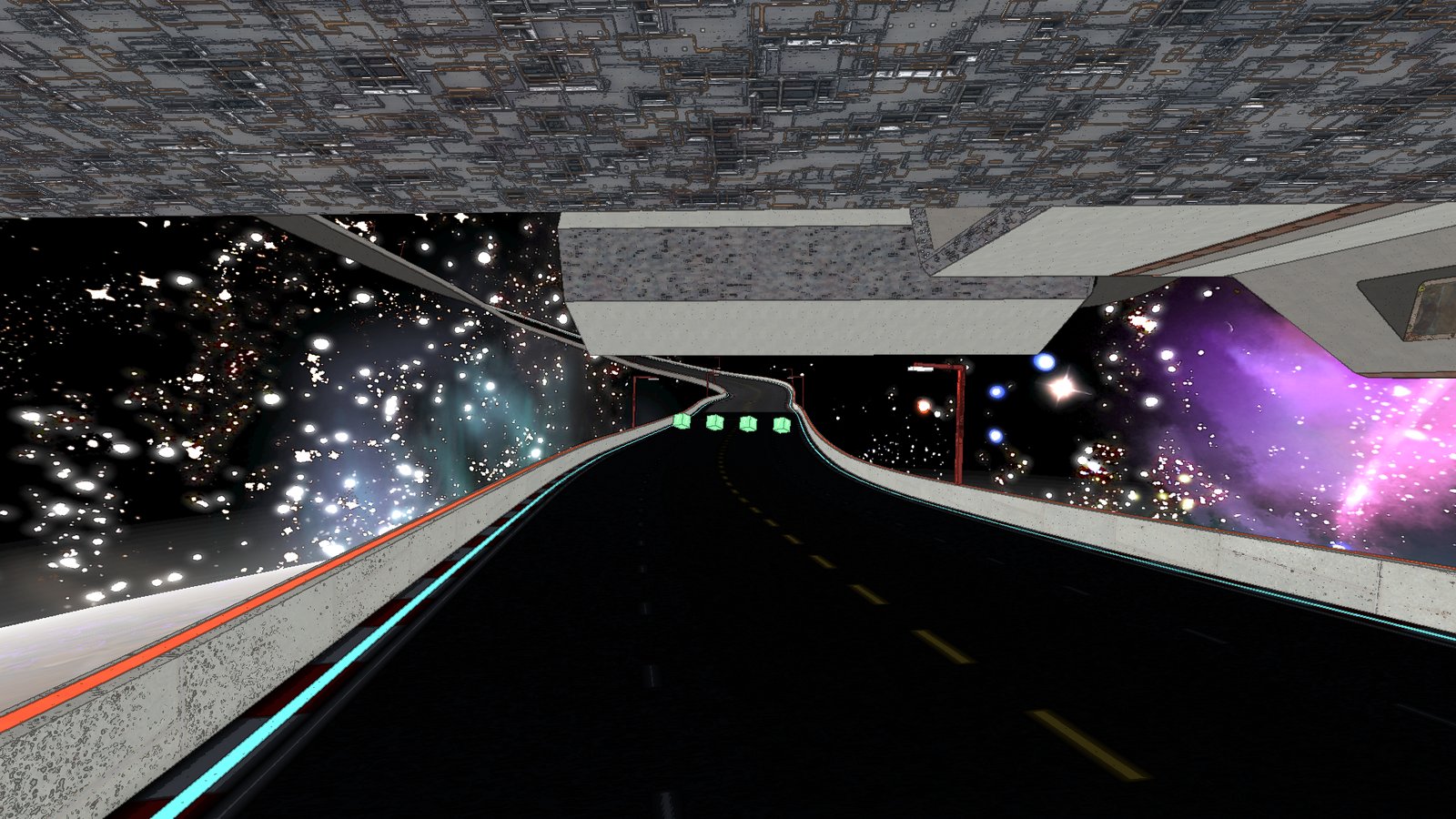 The road running under the underside of the station, item boxes ahead