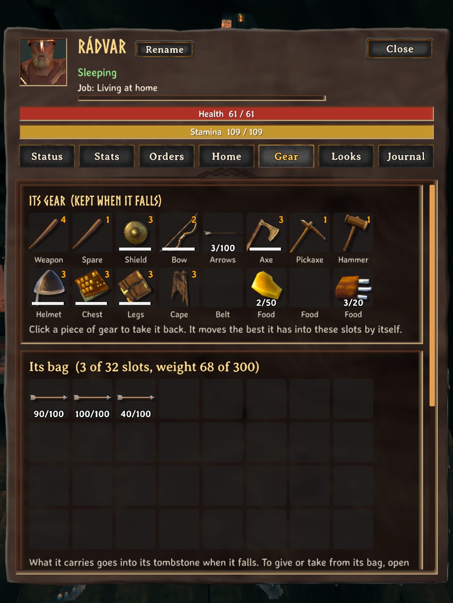 Its gear slots and its bag